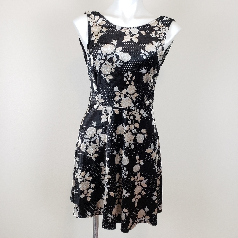 Topshop Velour Dress with Dots and Floral Print, 8